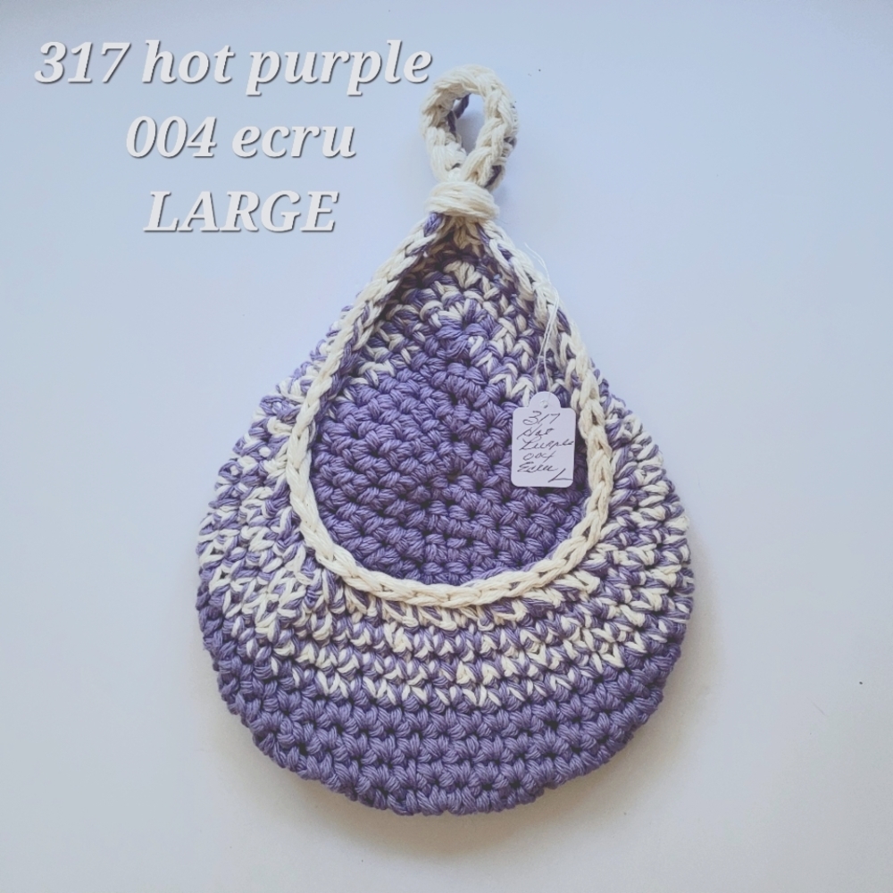 LARGE 317 HOT PURPLE 004 ECRU HANDMADE CROCHETED  HANGING WALL BASKET